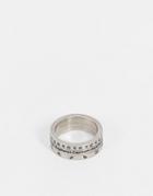 Asos Design Non-tarnish Stainless Steel Movement Band Ring With Zodiac Design In Silver Tone