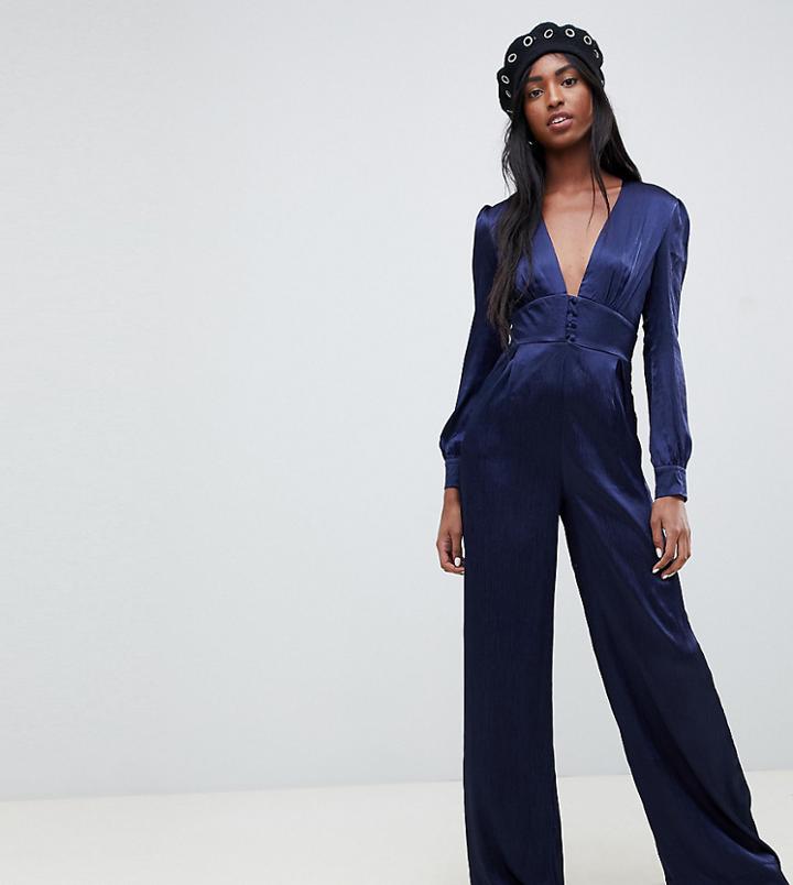 Glamorous Tall Premium Wide Leg Jumpsuit In Luxe Satin-navy