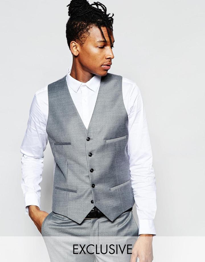 Noak Summer Flannel Weddingsuit Waistcoat In Super Skinny Fit - Light Gray