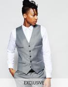 Noak Summer Flannel Weddingsuit Waistcoat In Super Skinny Fit - Light Gray