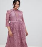 Little Mistress Plus All Over Lace Full Midi Prom Dress - Pink