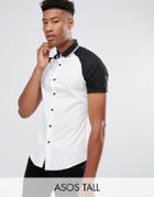 Asos Tall Skinny Shirt With Raglan Sleeves And Rib Collar - White