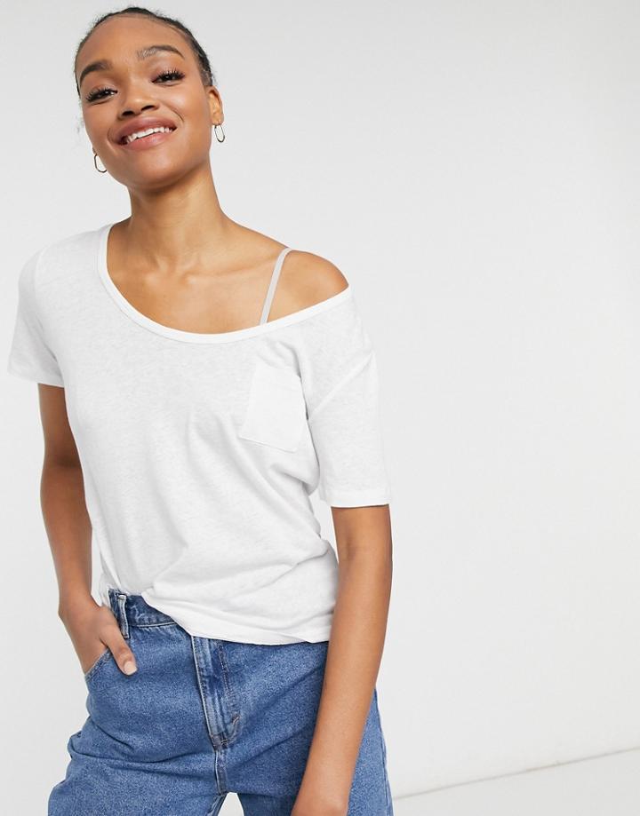Warehouse Linen Mix Scoop Front T-shirt In White