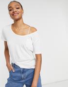 Warehouse Linen Mix Scoop Front T-shirt In White