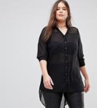 Koko Crochet Detail Dip Hem Shirt - Black