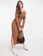 Miss Selfridge Mocha Fold Over Bardot Midaxi Dress-brown