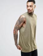 Asos Linen Look Oversized Sleeveless T-shirt - Khaki