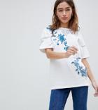 Asos Design Petite T-shirt With Floral Embroidery - White