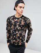 Asos Sweatshirt In Floral Print - Black