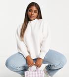 Asos Design Curve Crew Neck Ribbed Sweater With Fluffy Yarn In Cream-white