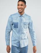 Asos Western Shirt With Raw Hem In Blue In Regular Fit - Blue