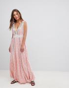 En Creme Sleeveless Maxi Dress With Lace Trim - Orange