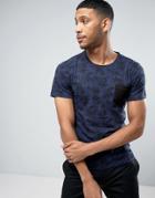 Casual Friday T-shirt In Palm Print With Pocket - Navy