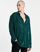 Asos Design Oversized Velvet Shirt In Forest Green