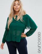 Asos Curve Blouse With Cape Detail And Tie - Green