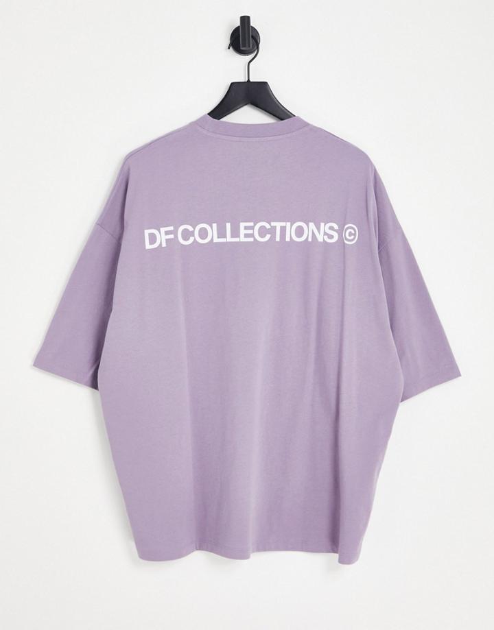Asos Dark Future Oversized T-shirt With Logo Prints In Purple