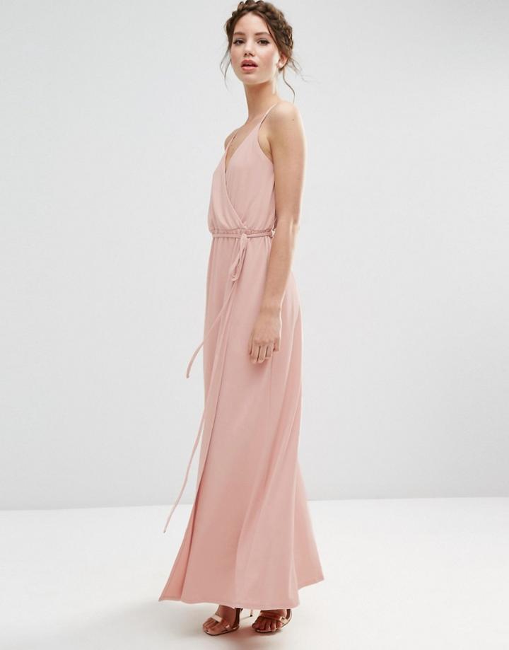 Asos Wedding Crepe Strappy Wrap Maxi Dress - Pink