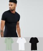 Asos Design Tall Muscle Fit T-shirt With Crew Neck 3 Pack Save - Multi