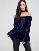 Club L Velour Bardot Top - Navy