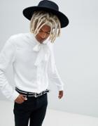 Asos Design Regular Fit Shirt With Pussy Bow - White