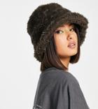 Collusion Unisex Fluffy Bucket Hat In Brown