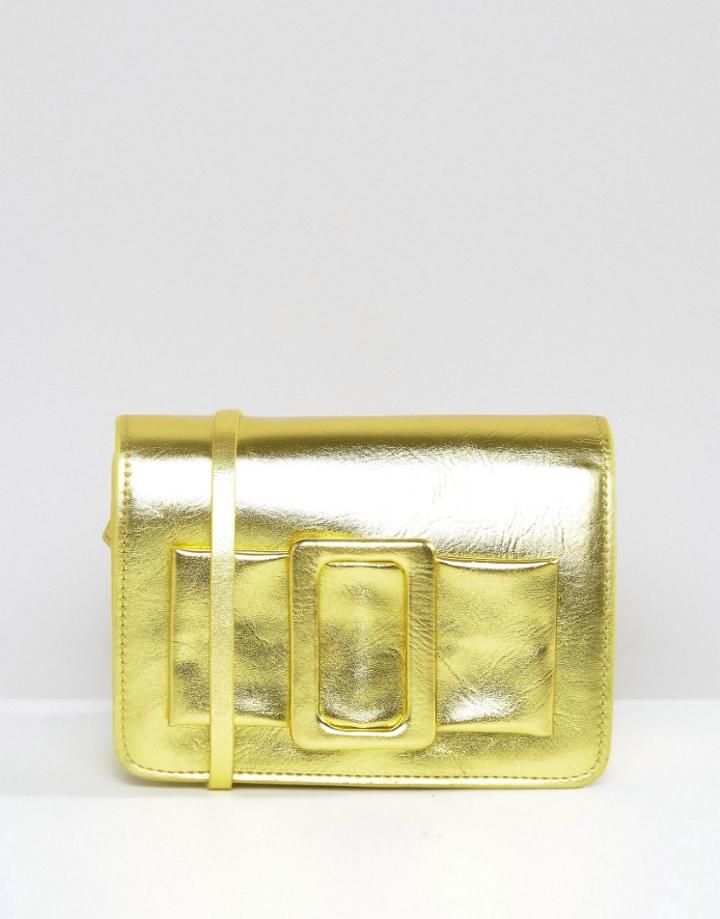 Asos Metallic Buckle Cross Body Bag - Yellow
