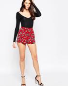Oh My Love Shorts In Rose Print - Red