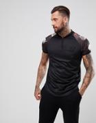 Siksilk Retro Muscle T-shirt In Black With Floral Sleeves - Black
