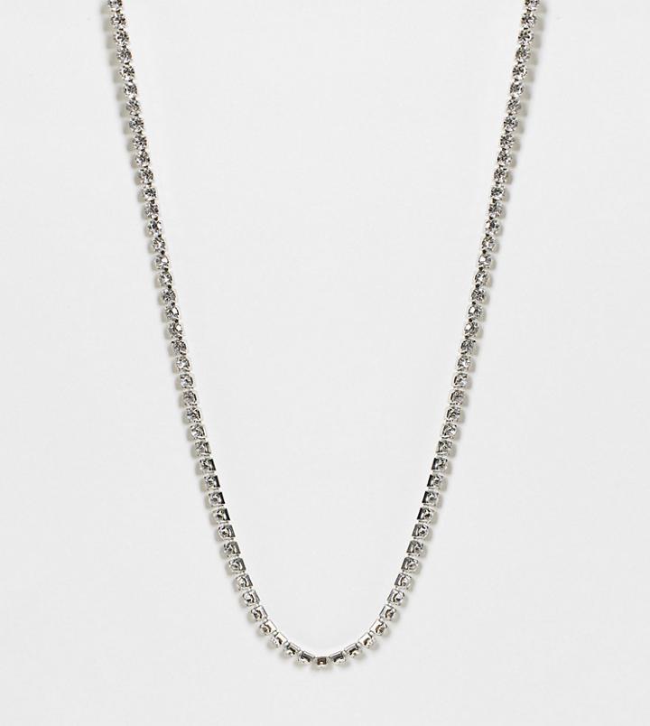 Asos Design Curve Crystal Necklace In Silver Tone