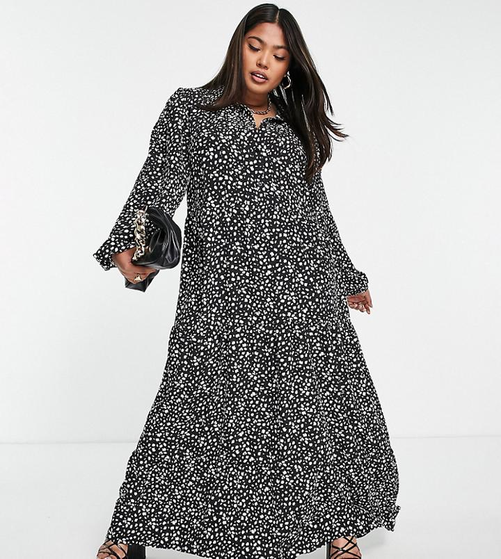 Asos Design Curve Maxi Shirt Dress With Pin Tucks In Leopard Print-multi
