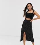 New Look Petite Side Split Midi Skirt In Black Polka Dot - Black