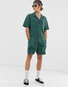 Asos Design Utility Short Boilersuit In Washed Green - Green