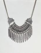 Asos Design Statement Textured Leaf Charm Necklace - Silver