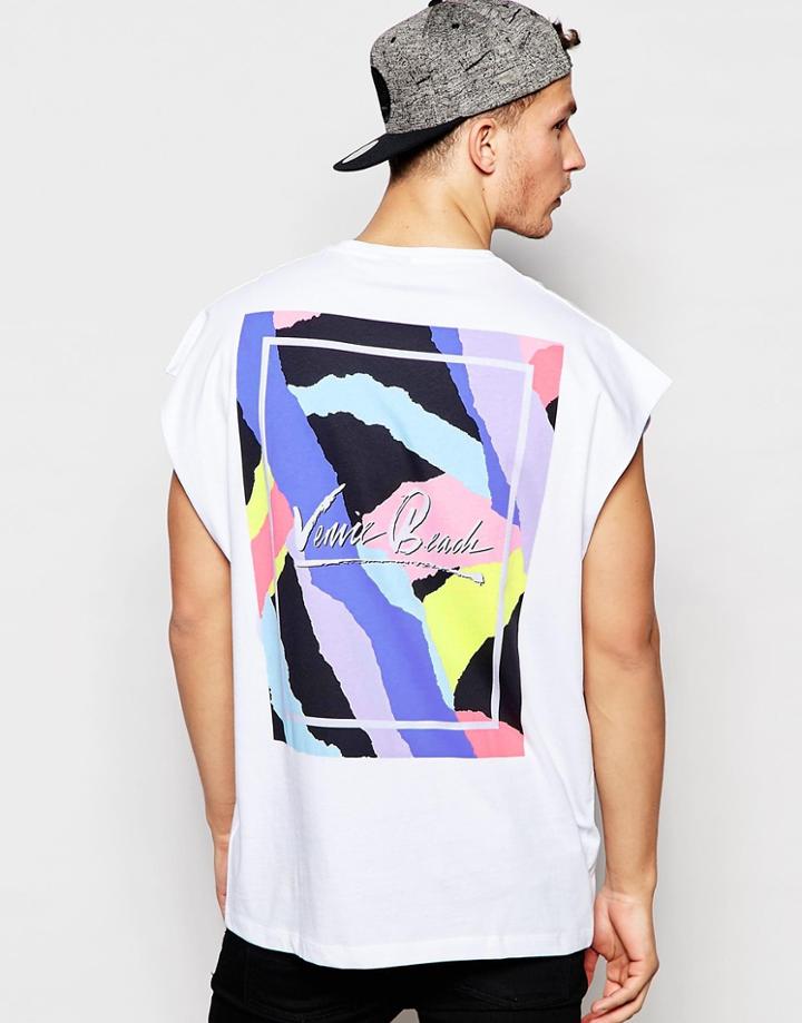 Asos Super Oversized Sleeveless T-shirt With Surf Style Chest And Back Print - White