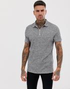Asos Design Polo Shirt In Interest Rib With Zip Neck In Gray