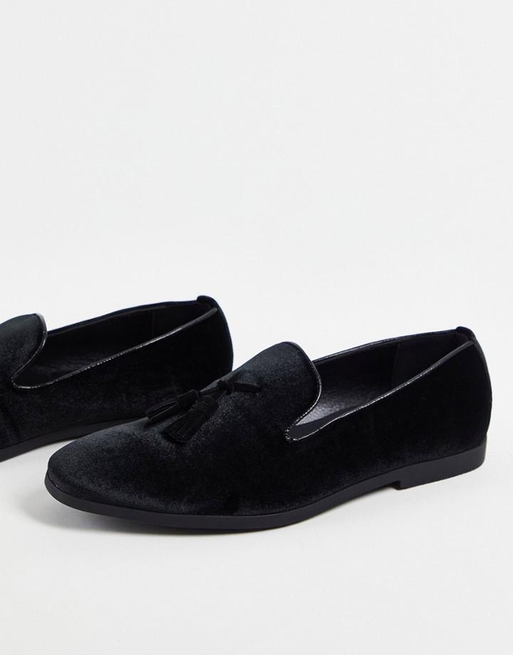 Truffle Collection Tassel Slipper Shoes In Black Velvet