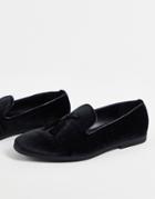 Truffle Collection Tassel Slipper Shoes In Black Velvet