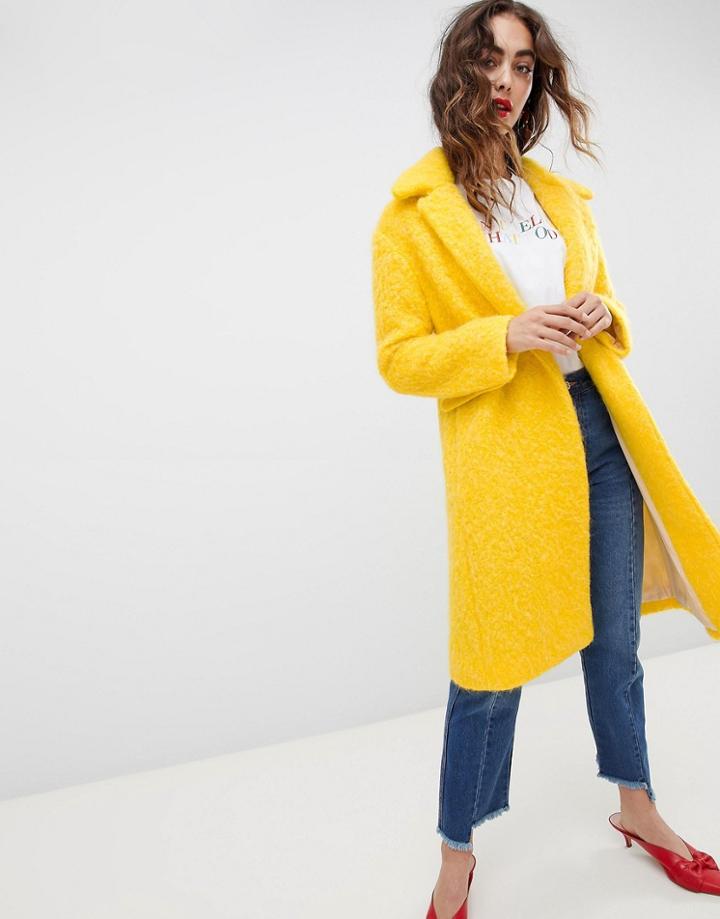 Mango Yellow Brushed Car Coat - Yellow