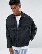 Zeffer Trucker Style Denim Jacket In Washed Black - Black
