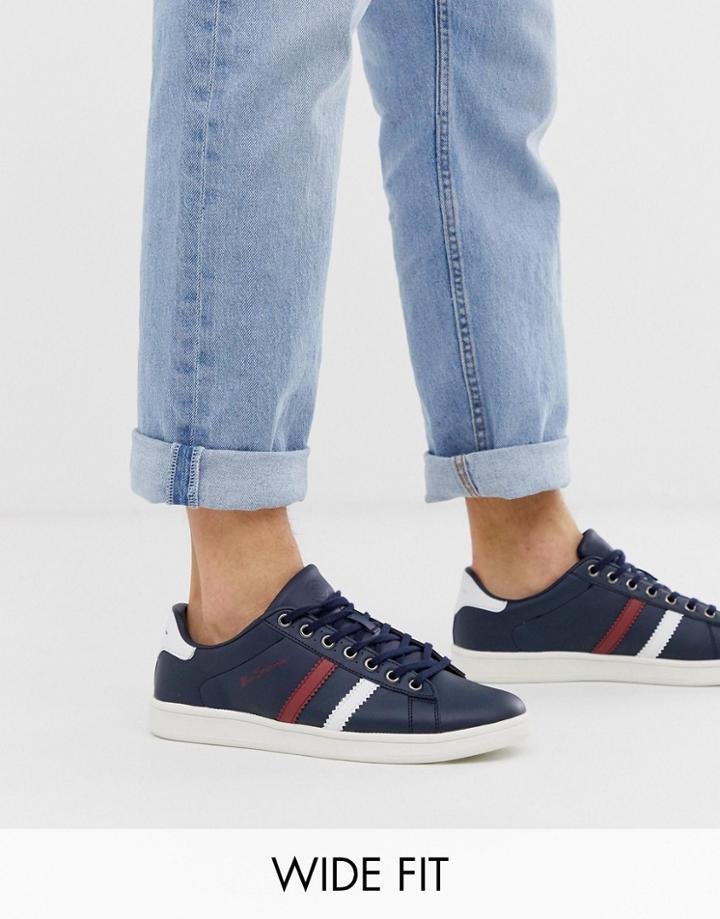 Ben Sherman Wide Fit Stripe Sneaker In Navy