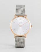 Cluse Cl30025 Minuit Mesh Watch In Rose Gold/silver - Silver