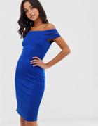 City Goddess Bardot Midi Dress - Blue