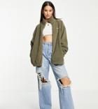 Collusion Unisex Zip-through Fleece Jacket In Khaki-green