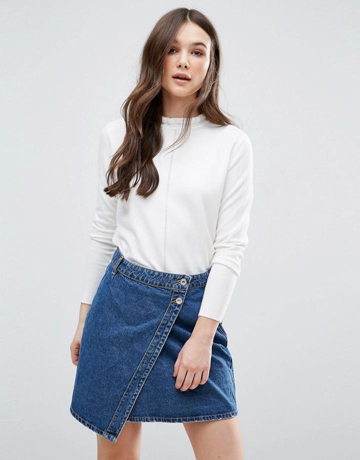 Qed London Frill Collar Sweater - Cream