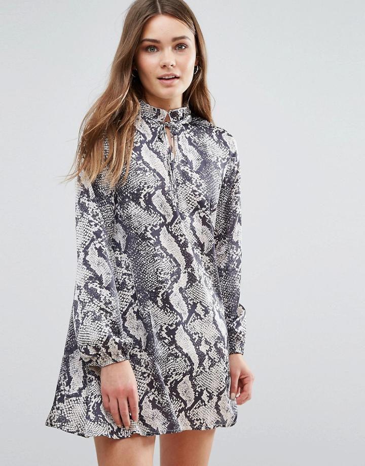 Qed London Snake Print Shirt Dress - Black