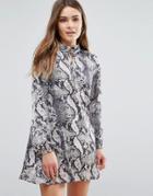 Qed London Snake Print Shirt Dress - Black