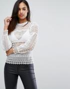 Michelle Keegan Loves Lipsy Lace Top With Blouson Sleeve - White