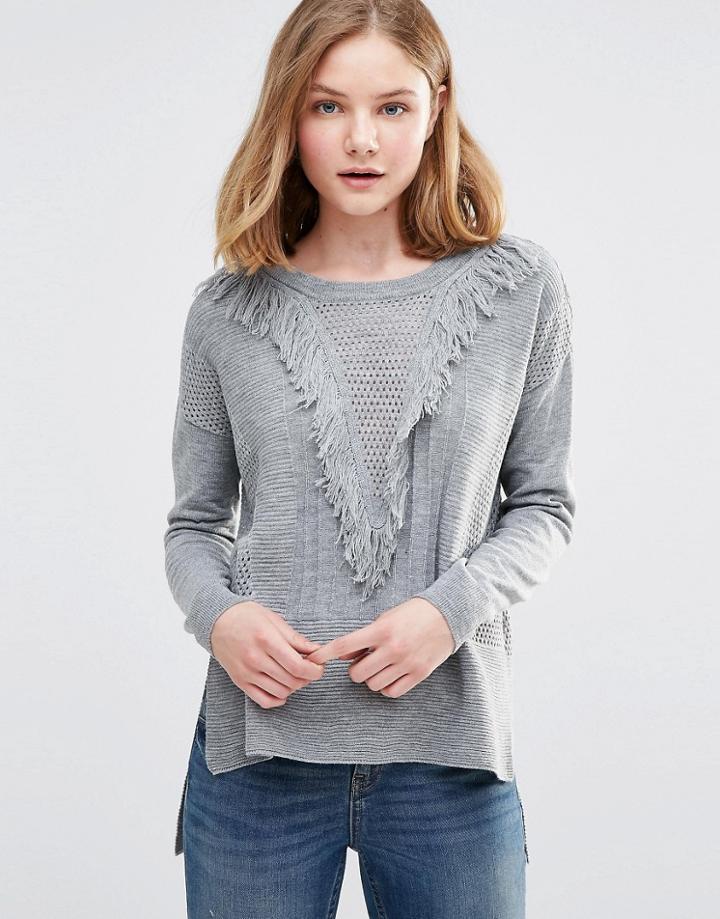 Vero Moda Clarisa Tassle Front Sweater - Light Gray Melange