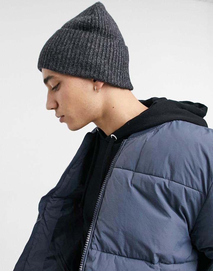 Asos Design Oversized Fisherman Beanie In Charcoal-grey
