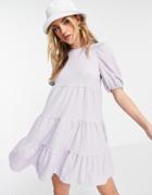 Monki Mi Tiered Mini Smock Dress In Lilac-purple